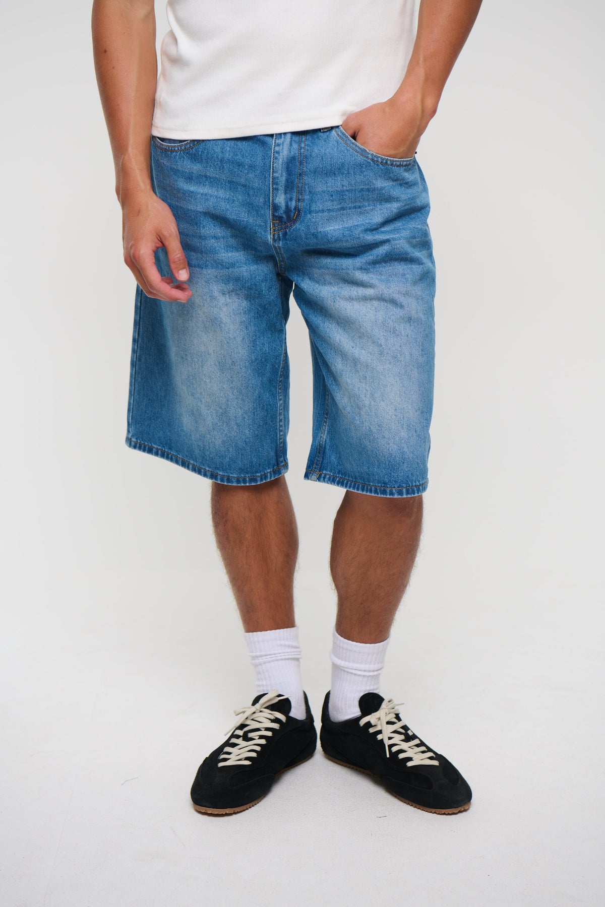 Flint Baggy Denim Jort Mid Blue