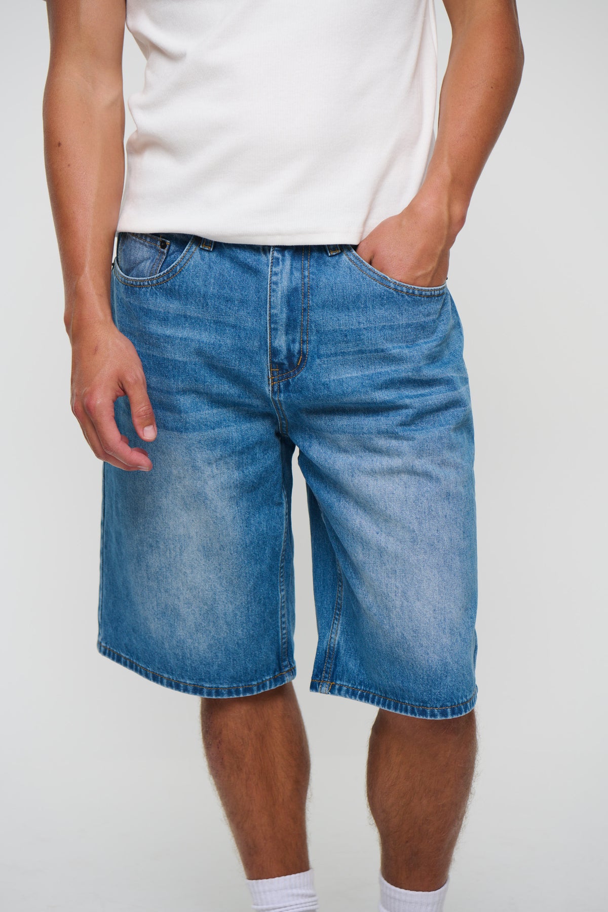 Flint Baggy Denim Jort Mid Blue