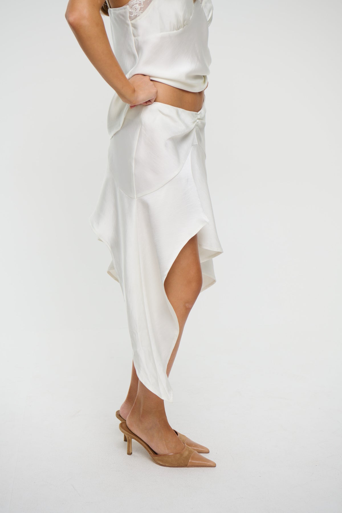 Gloss Midi Skirt Porcelain