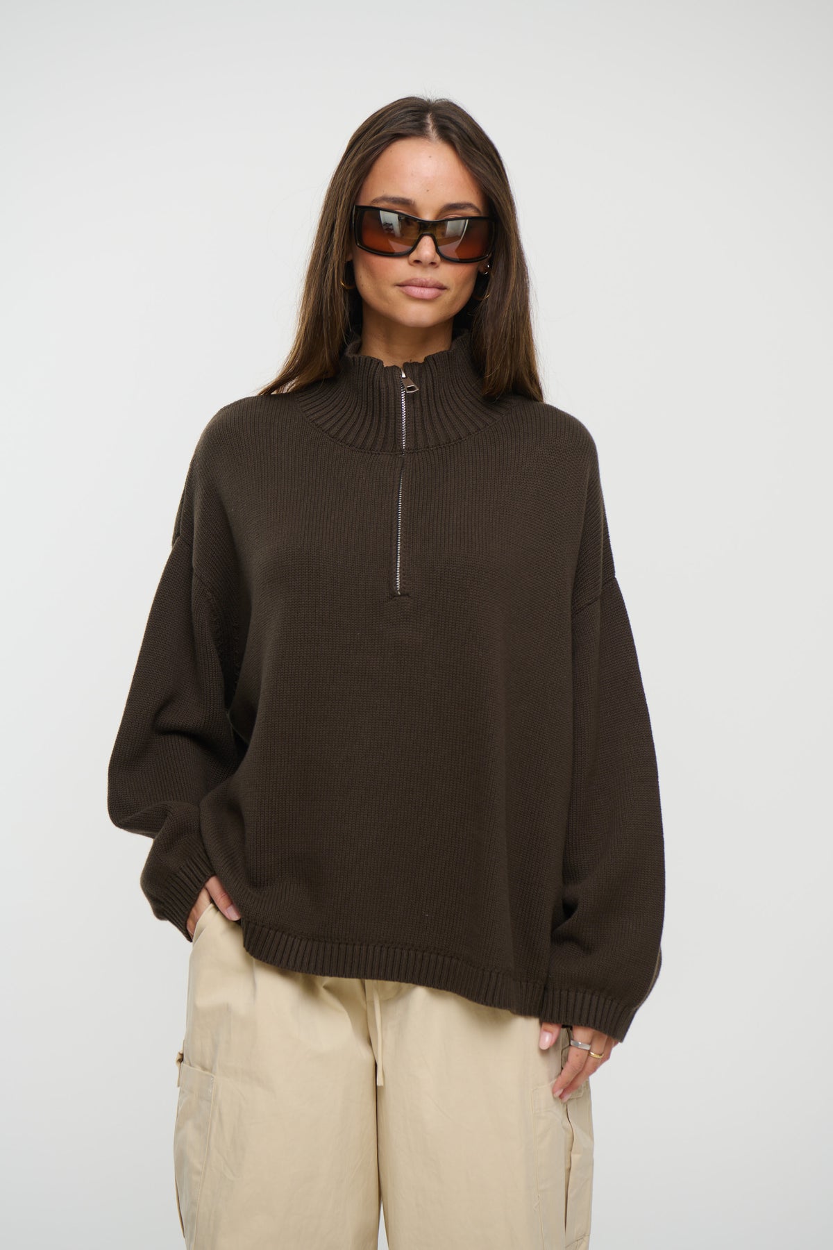 Rome Zip Up Knit Chocolate