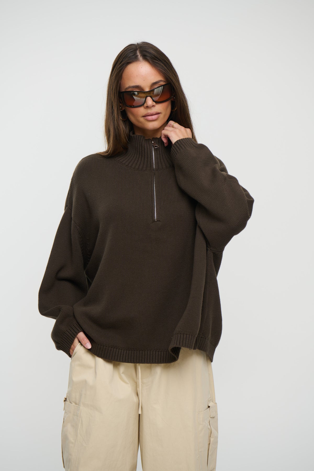 Rome Zip Up Knit Chocolate