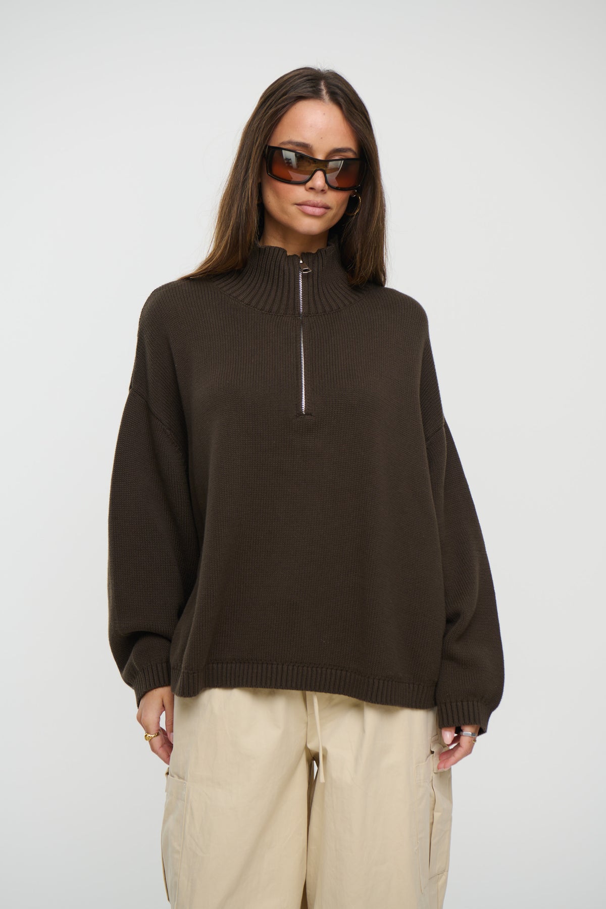 Rome Zip Up Knit Chocolate