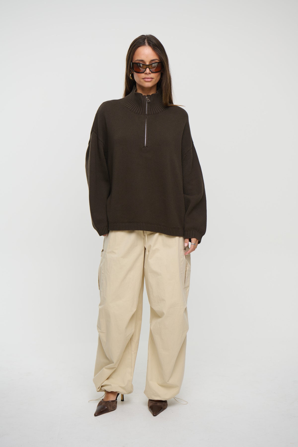 Rome Zip Up Knit Chocolate