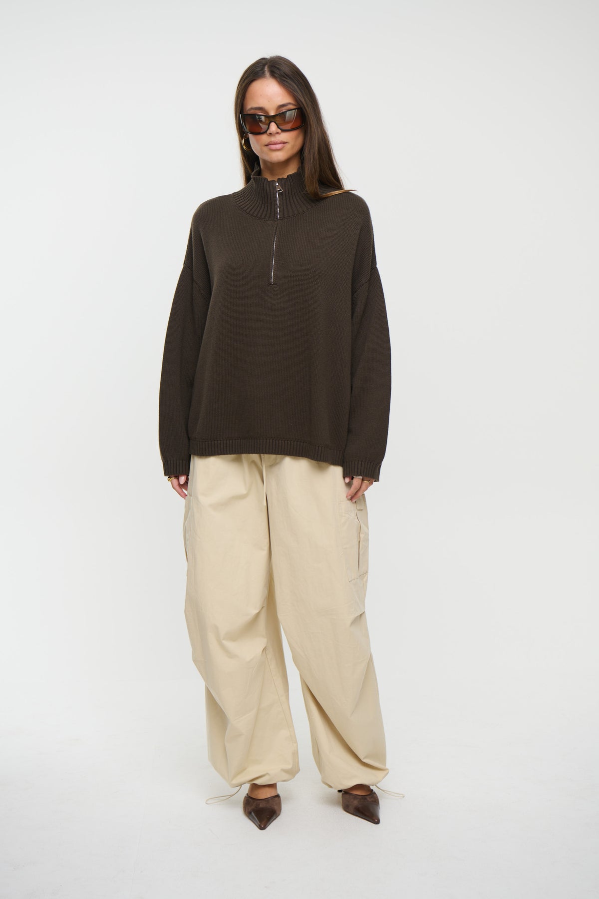 Rome Zip Up Knit Chocolate