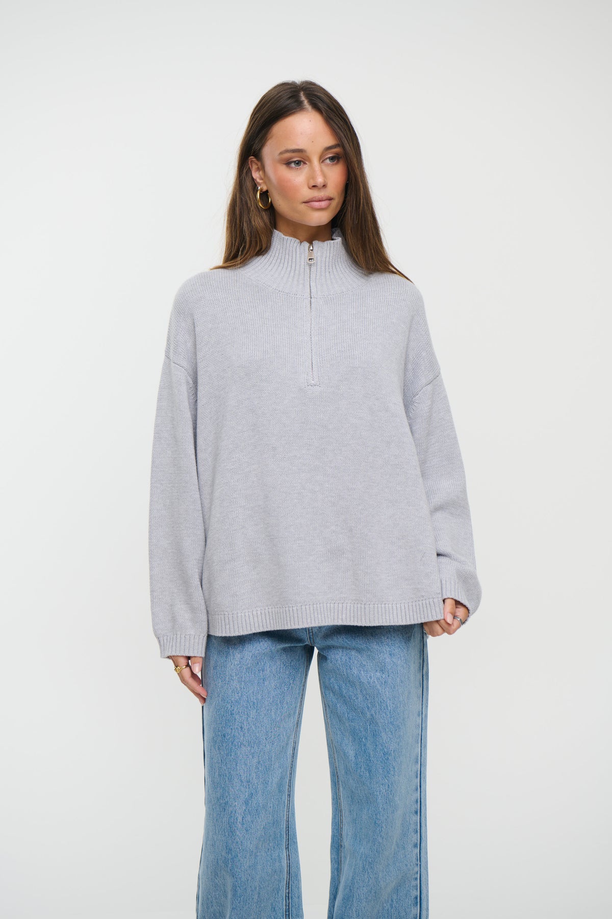 Rome Zip Up Knit Light Grey