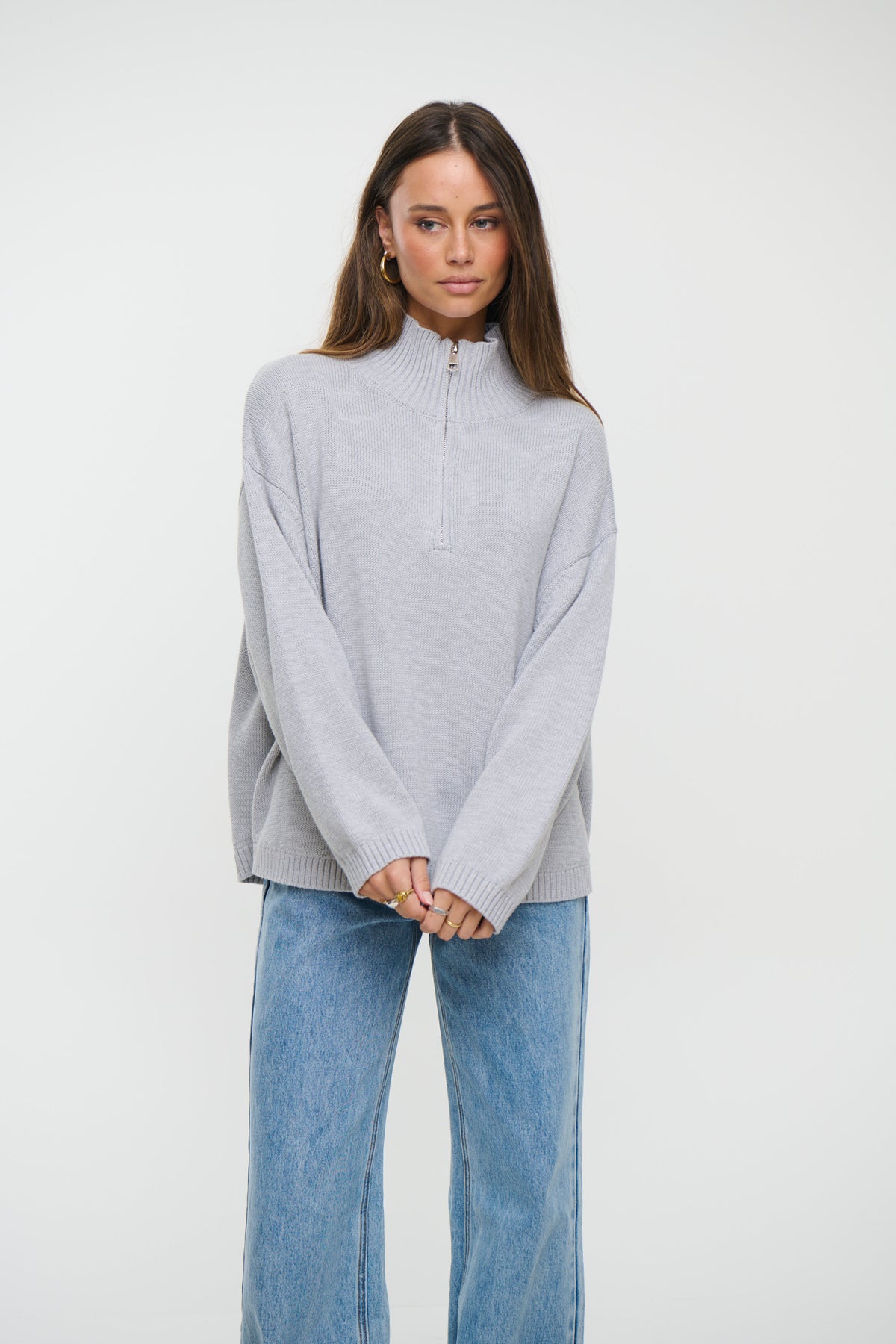 Rome Zip Up Knit Light Grey