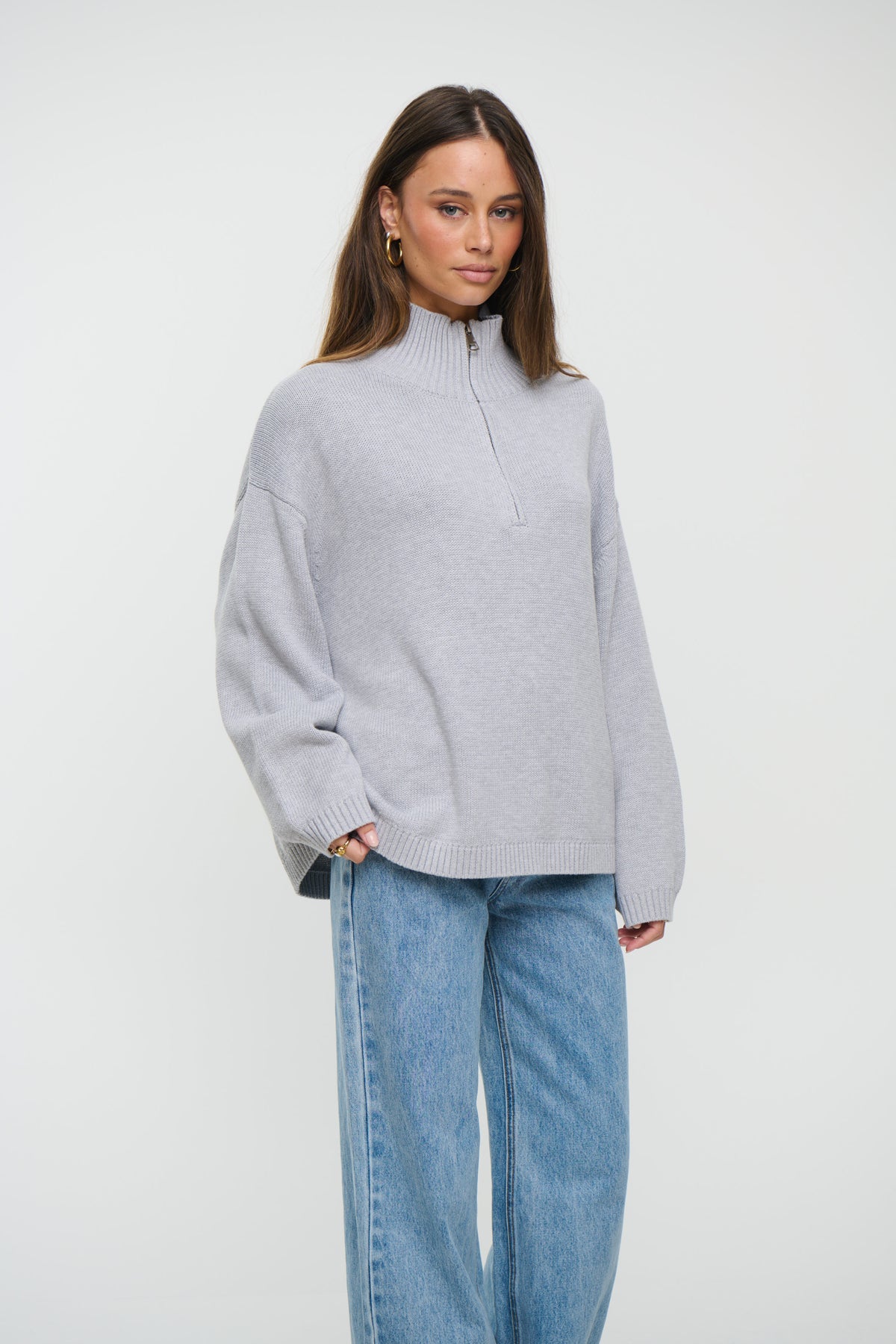 Rome Zip Up Knit Light Grey