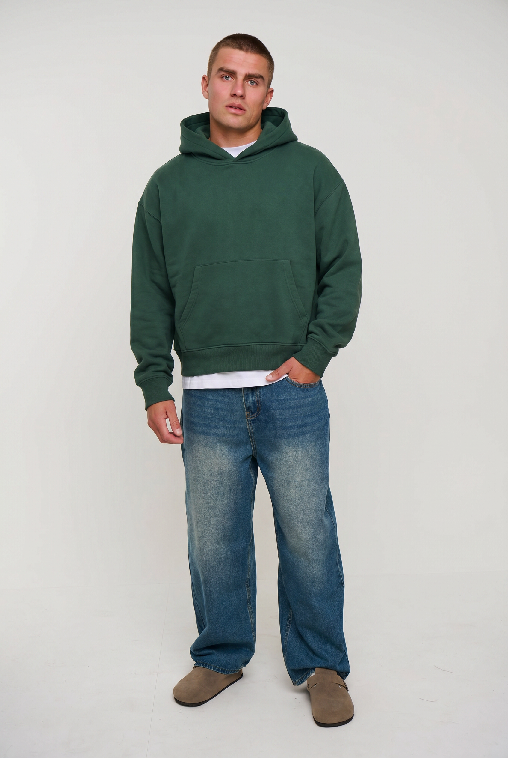 Roman Cropped Drop Hoodie Forest