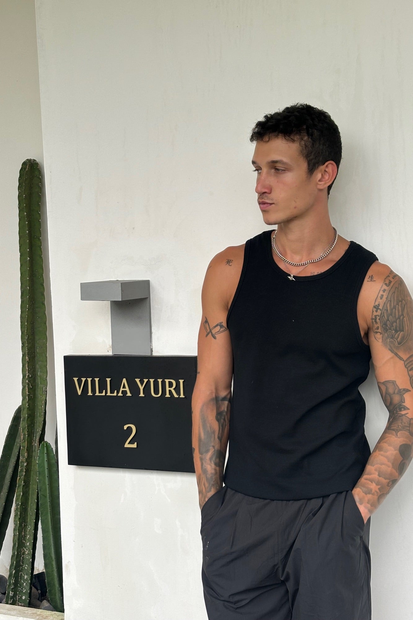 Declan Fitted Ribbed Tank Black