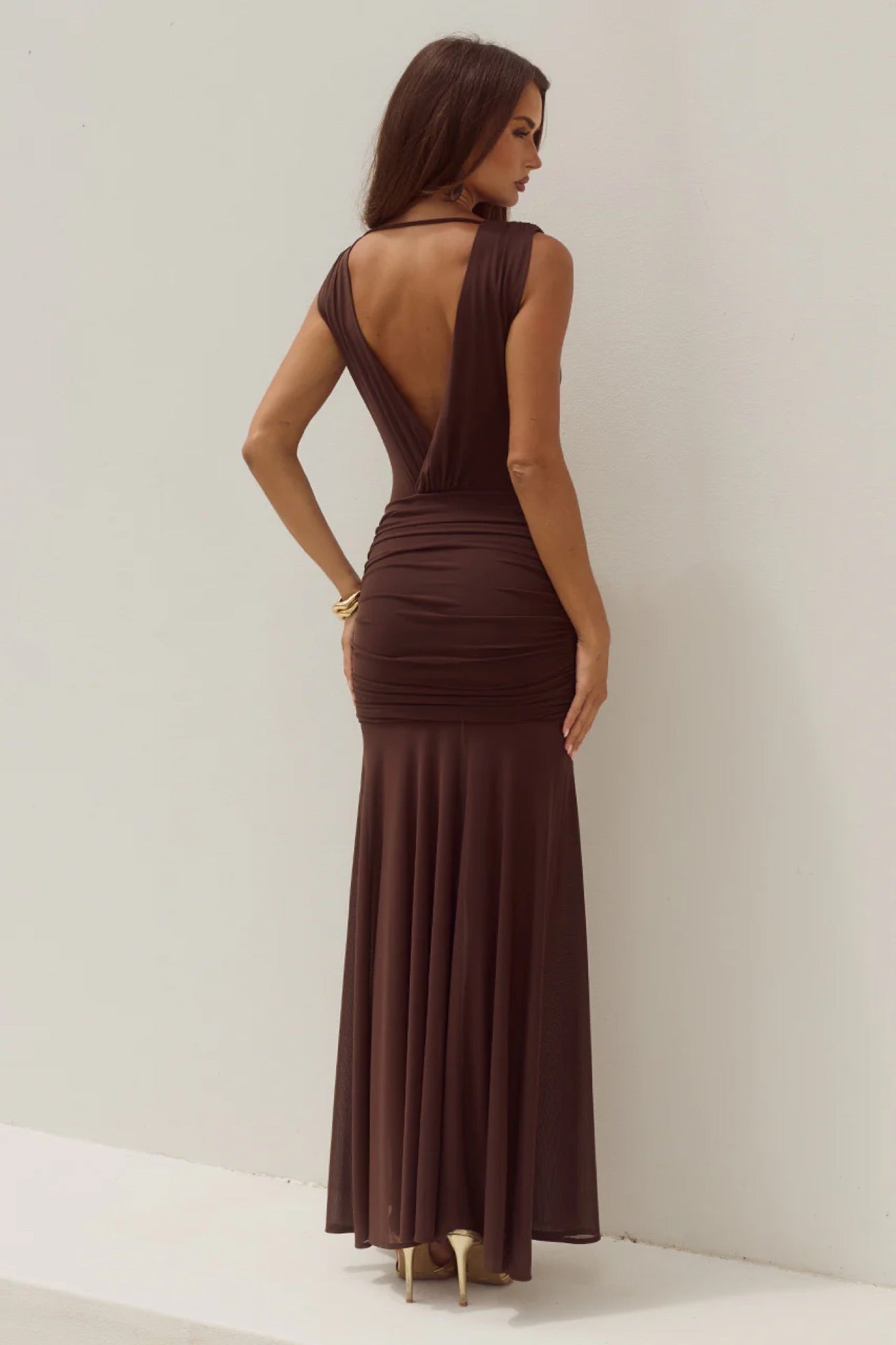 Deserae Low Plunge Maxi Dress Chocolate