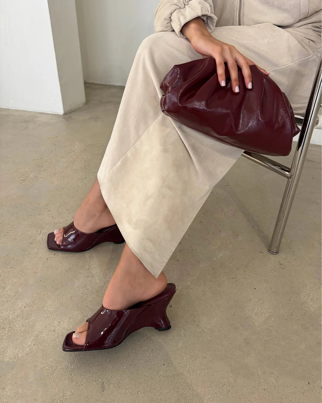 The Kyla Clutch Bag Cherry Crinkle Patent