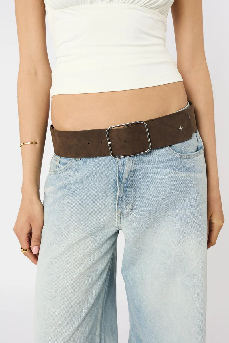Lexie Wide Belt Chocolate Suede/Silver