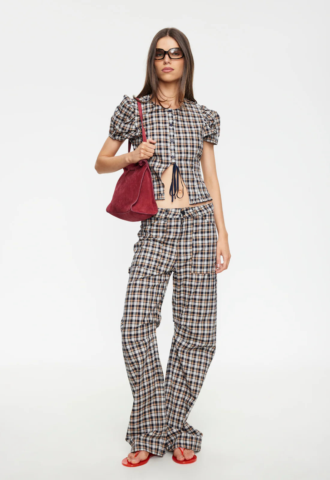 Bardot Top Beige Tartan