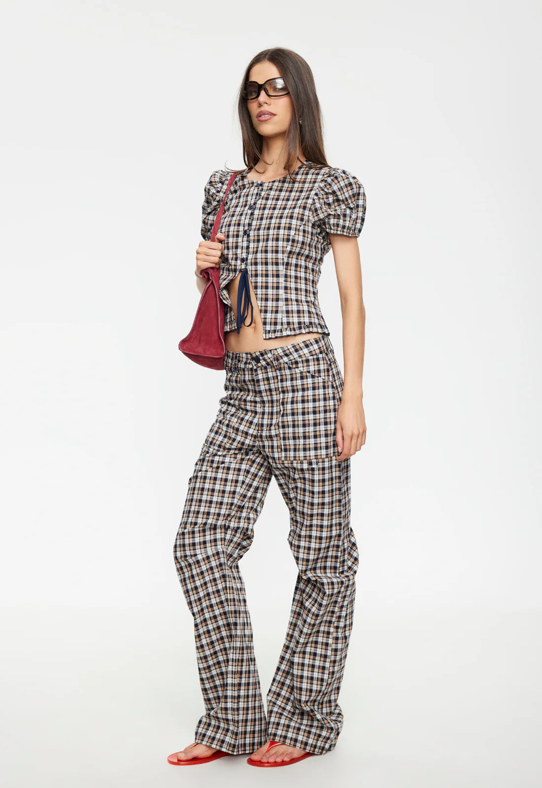 Bardot Top Beige Tartan