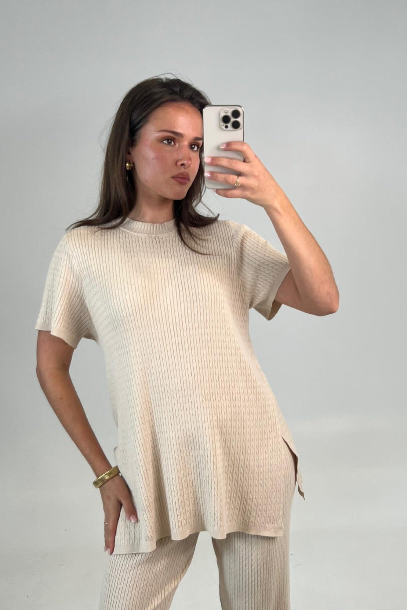 Leighton Ribbed Top Almond
