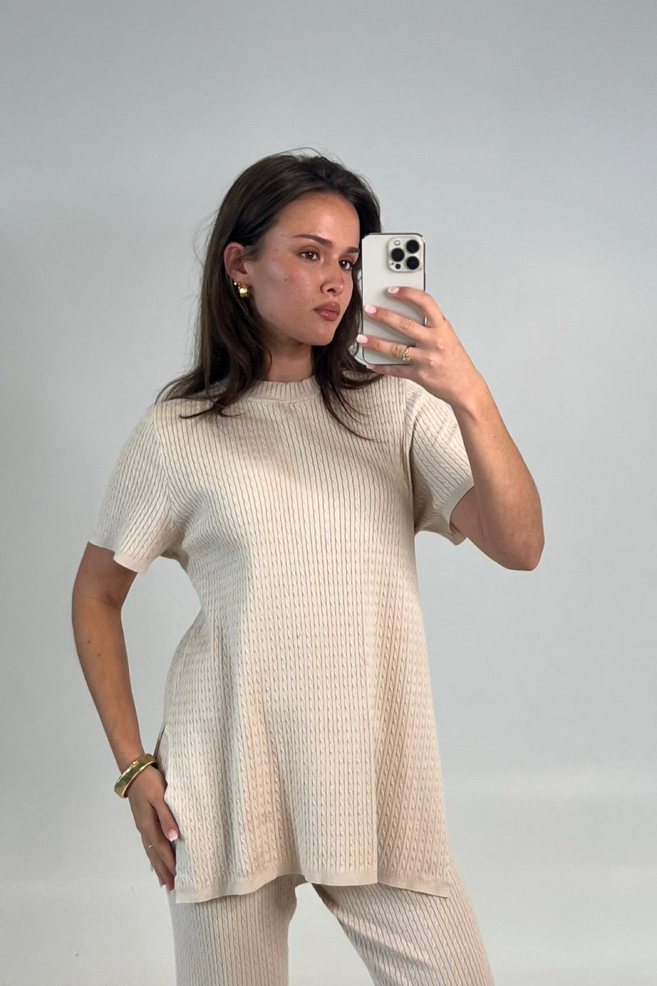Leighton Ribbed Top Almond