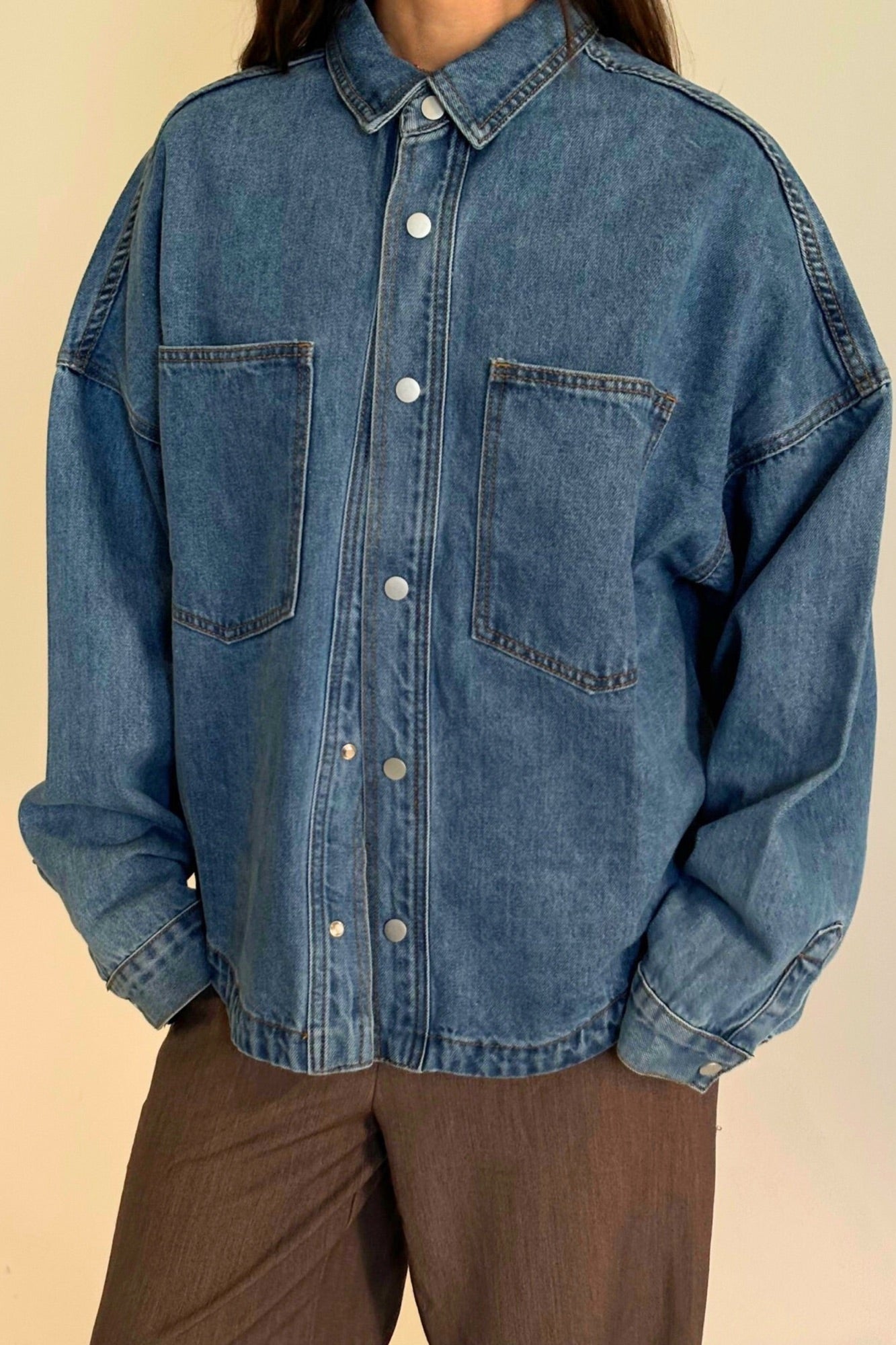 Unisex Drop Shoulder Denim Shirt Ocean