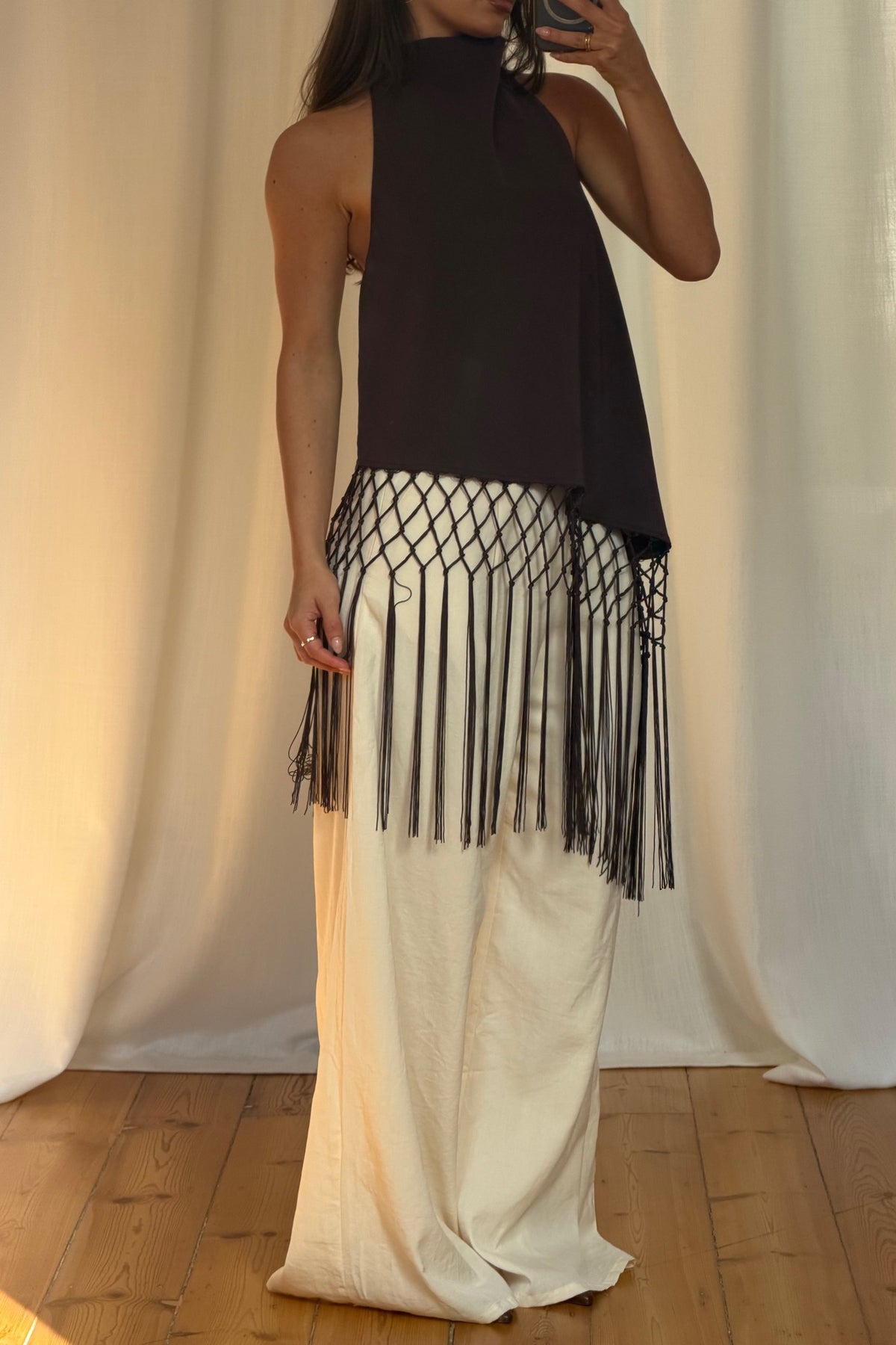 Alicia Fringe Top Chocolate