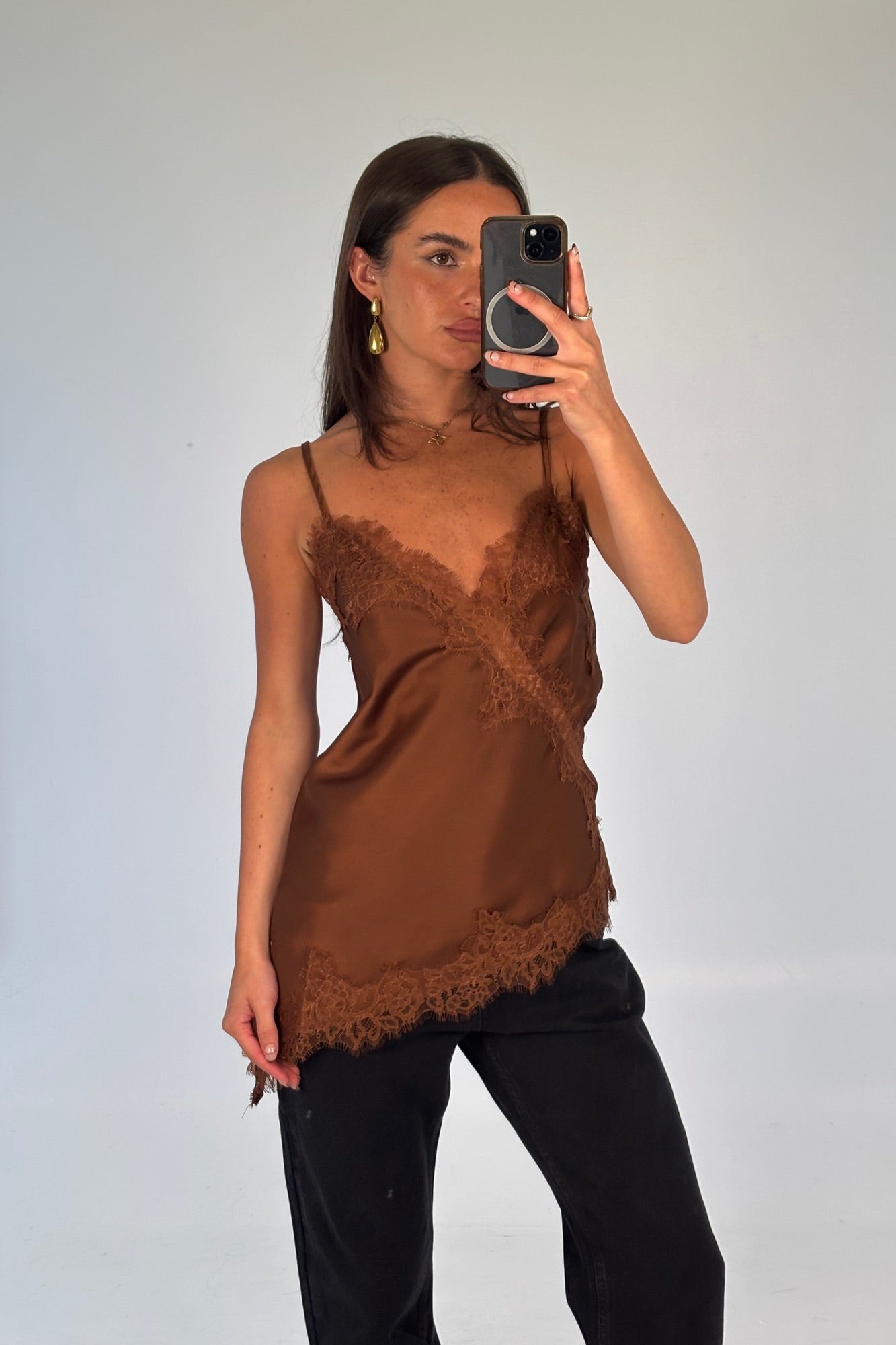 Chrishell Lace Cami Chocolate