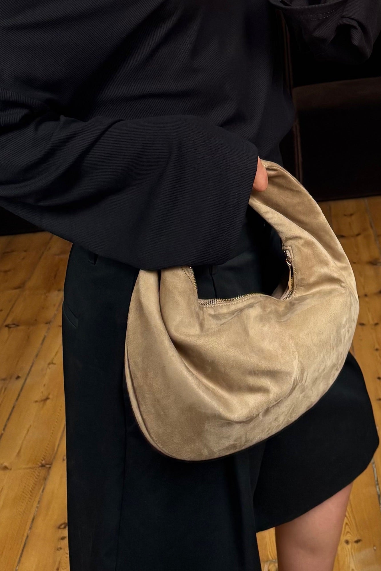 Elena Handle Bag Stone Suede