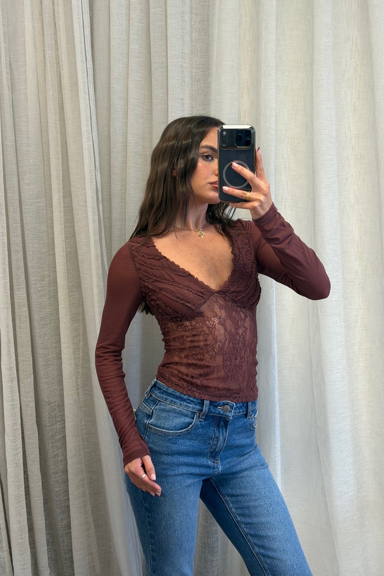 Elodie Lace Top Chocolate