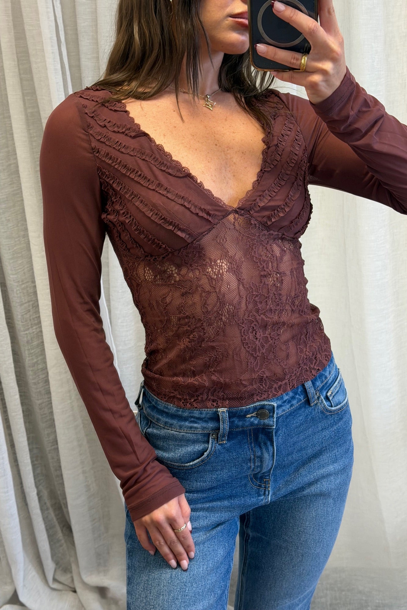 Elodie Lace Top Chocolate