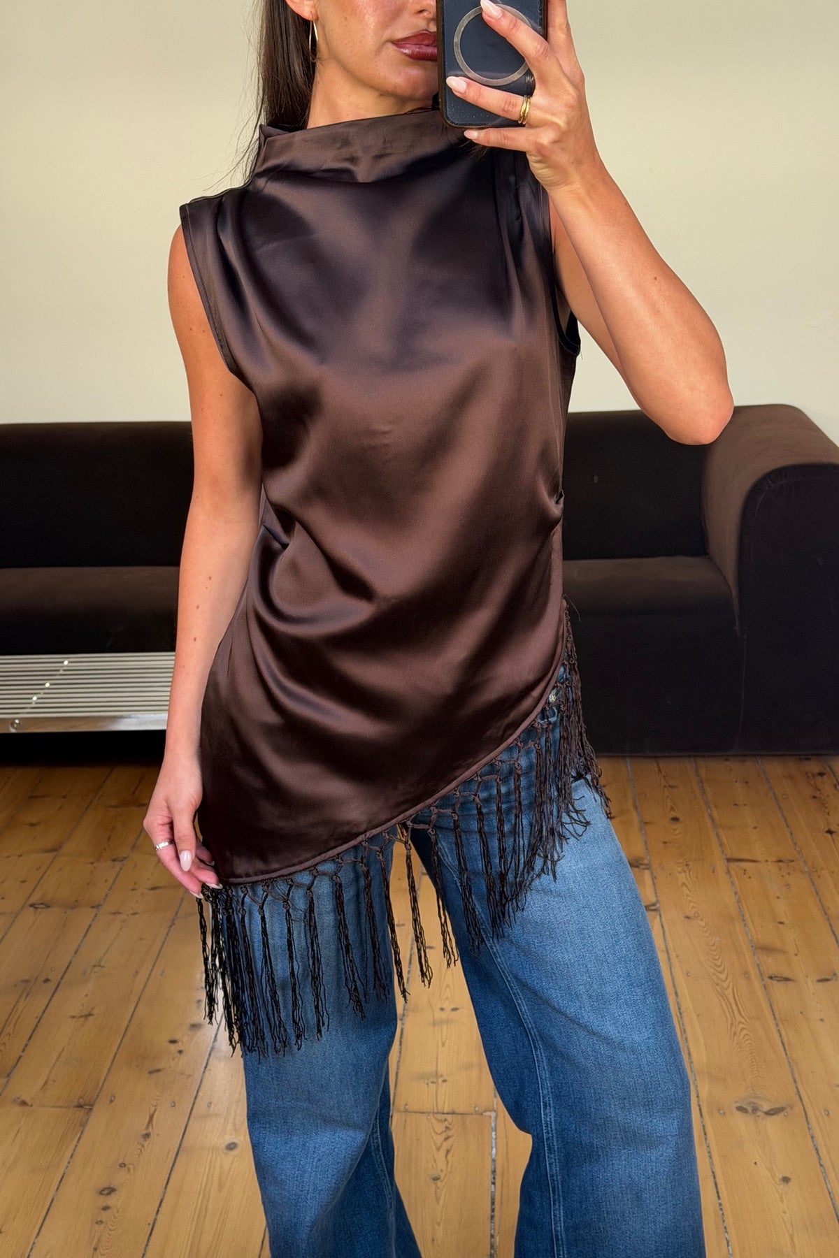 Sherri Fringe Top Chocolate