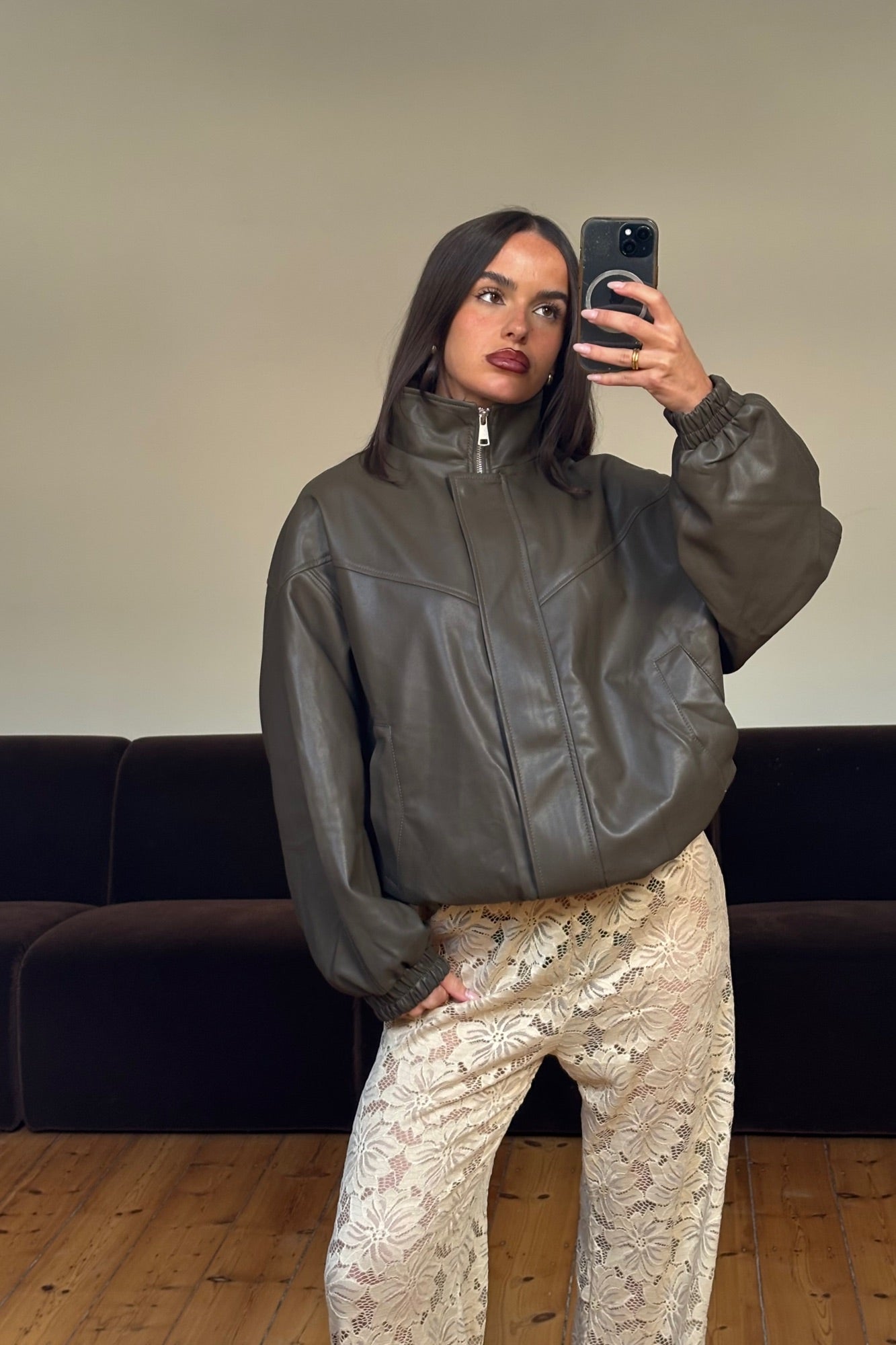 Harper High Collar Bomber Olive