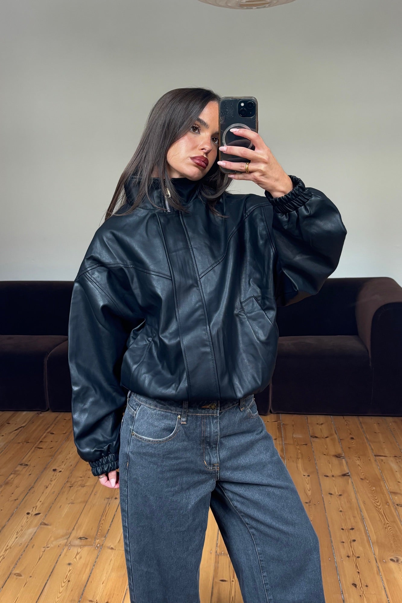 Harper High Collar Bomber Black