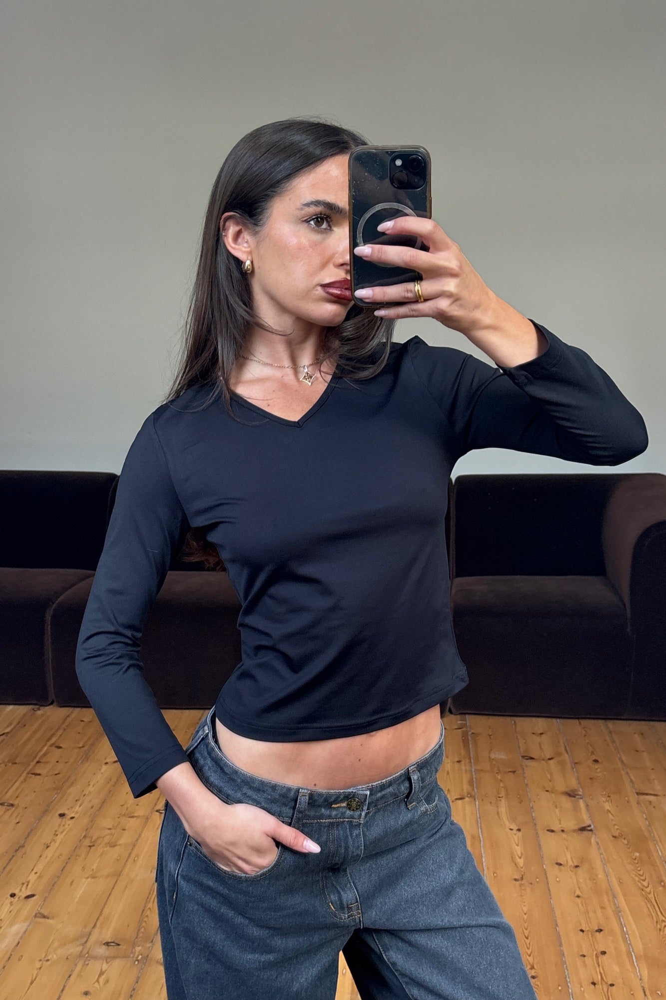 Viktoria 3/4 Sleeve Top Black