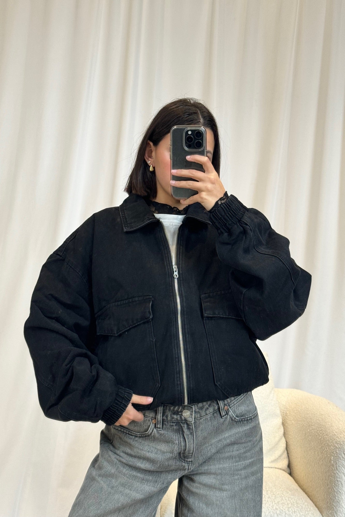 Unisex Tom Denim Zip Bomber Black