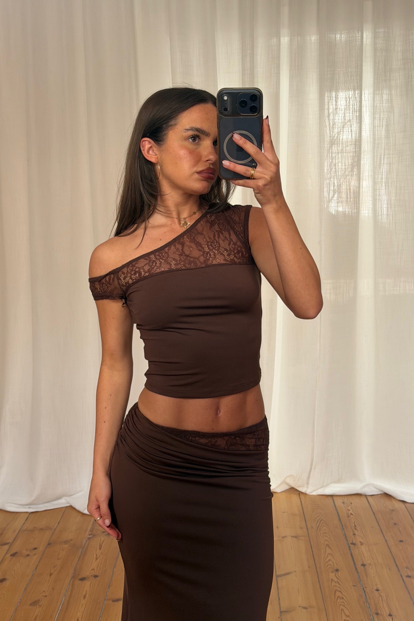 Monique Lace Skirt Chocolate