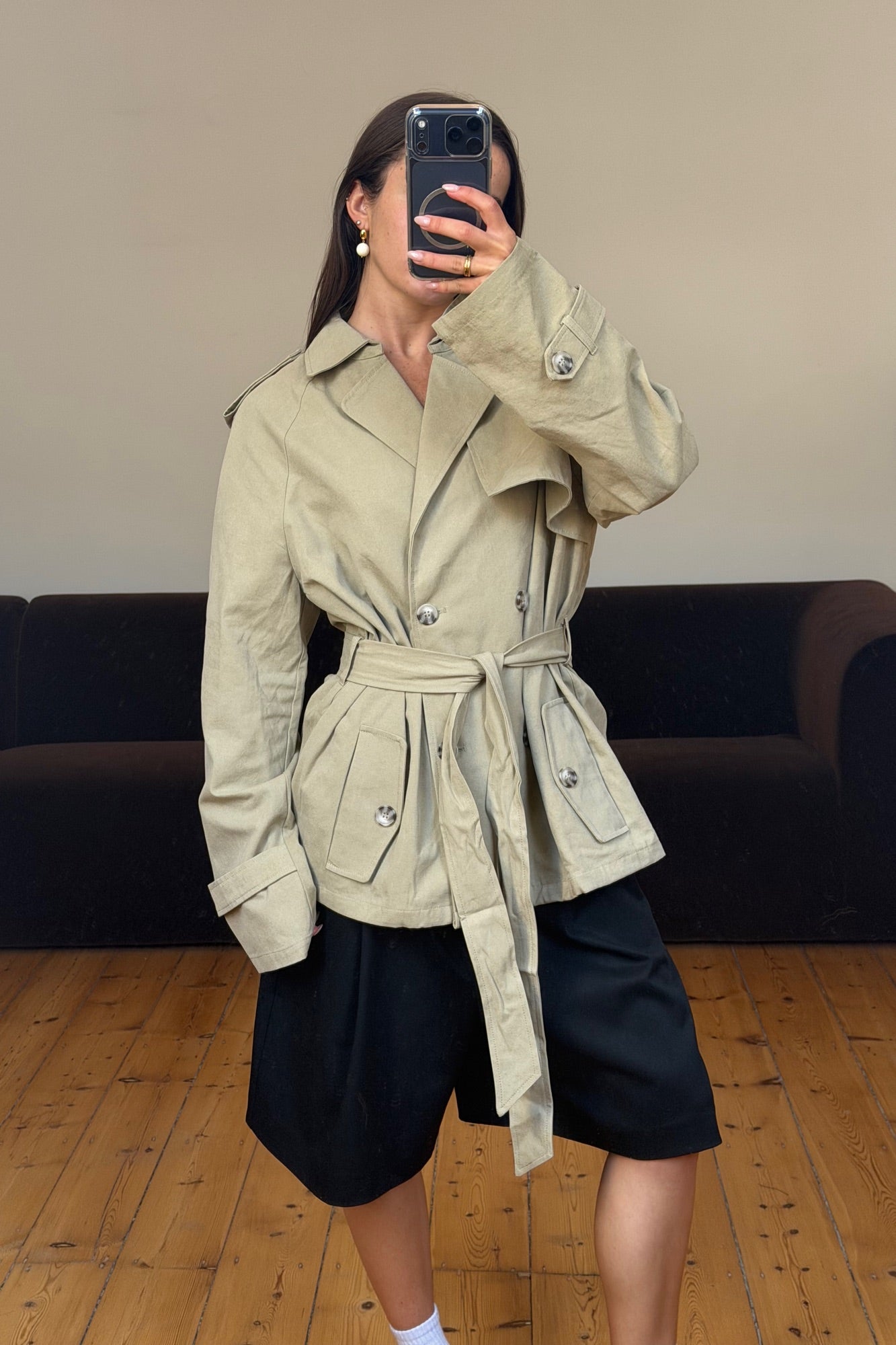 Cropped Trencherous Coat Tan