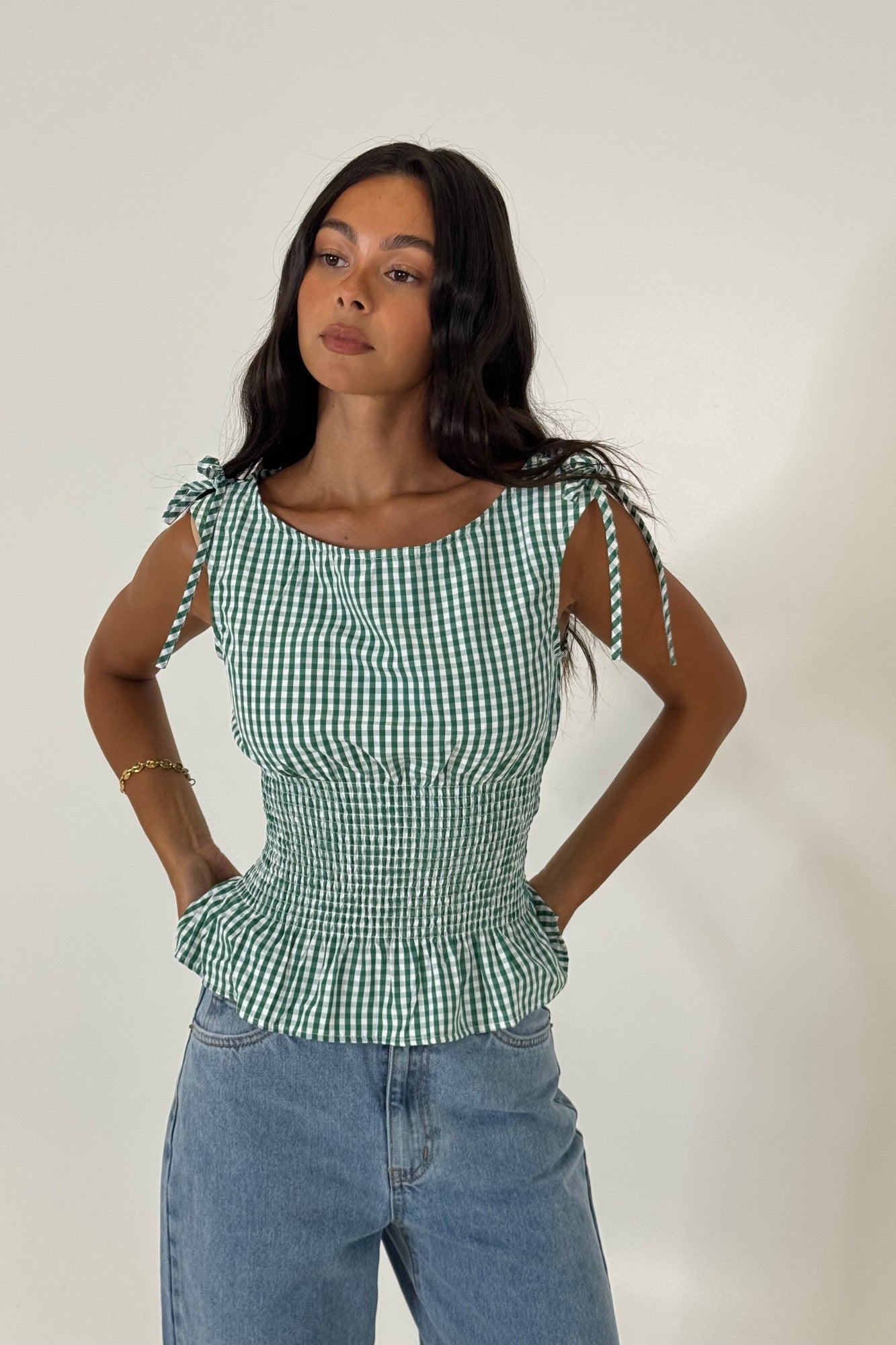 Harrison Gingham Top Sage