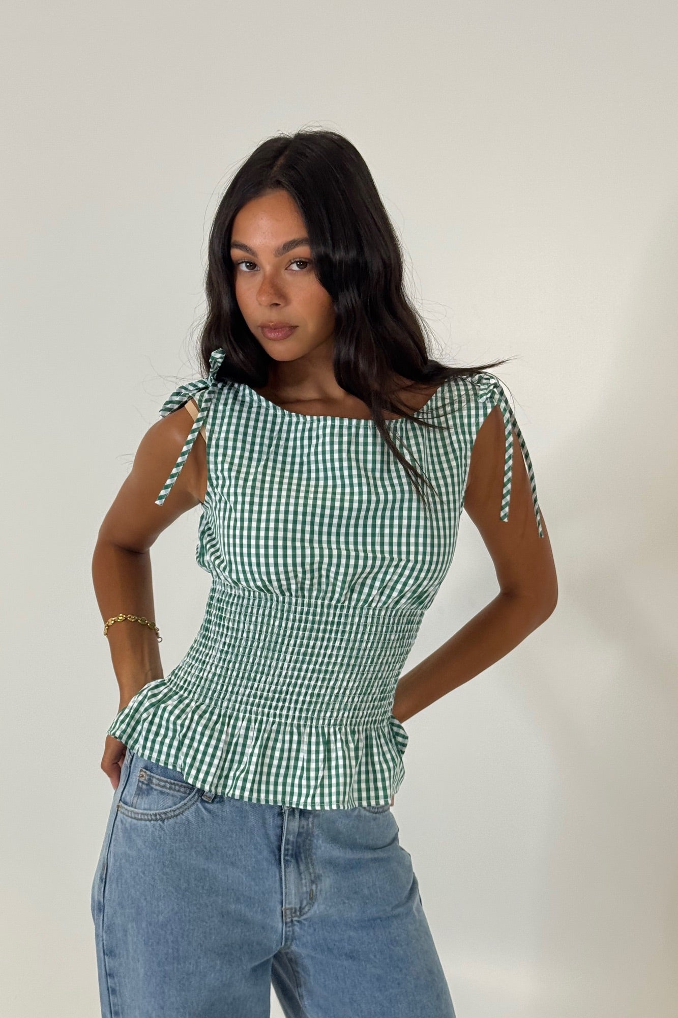 Harrison Gingham Top Sage
