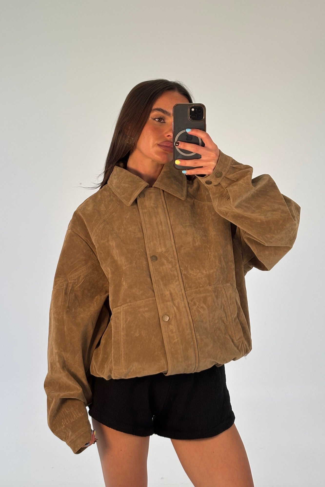 Jorja Suede Bomber Jacket Chocolate