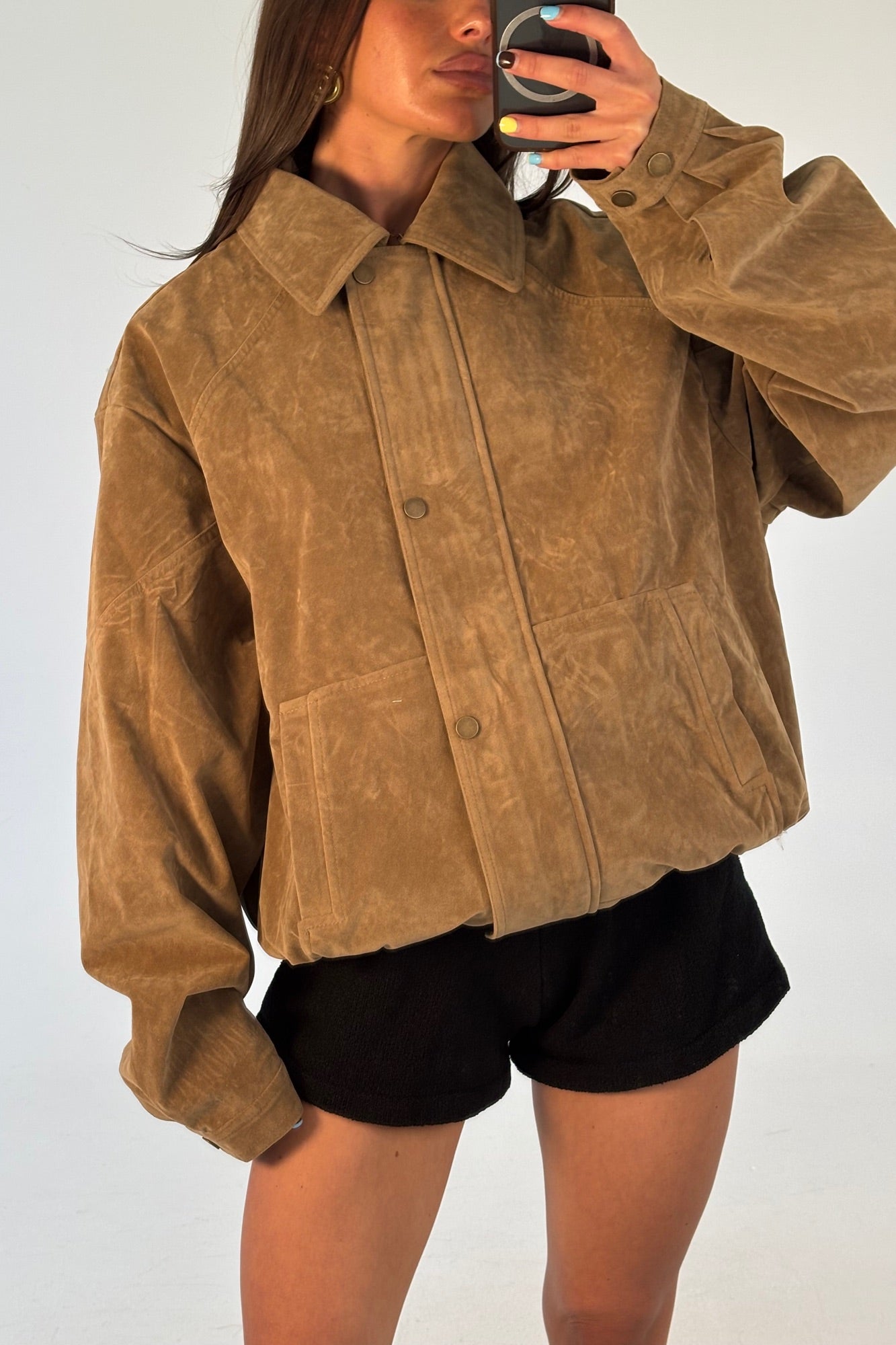 Jorja Suede Bomber Jacket Chocolate