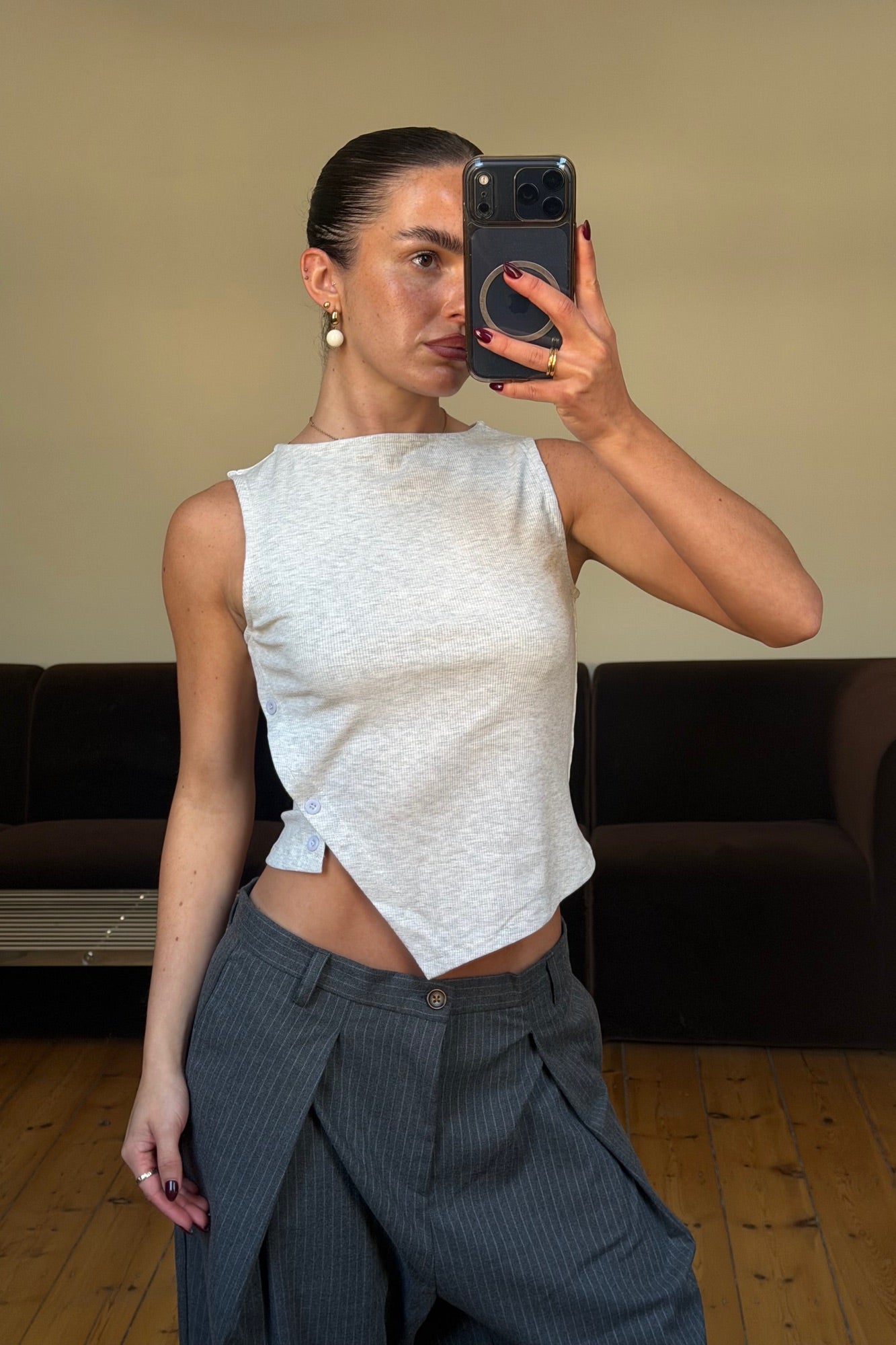 Mia Ribbed Top Light Grey