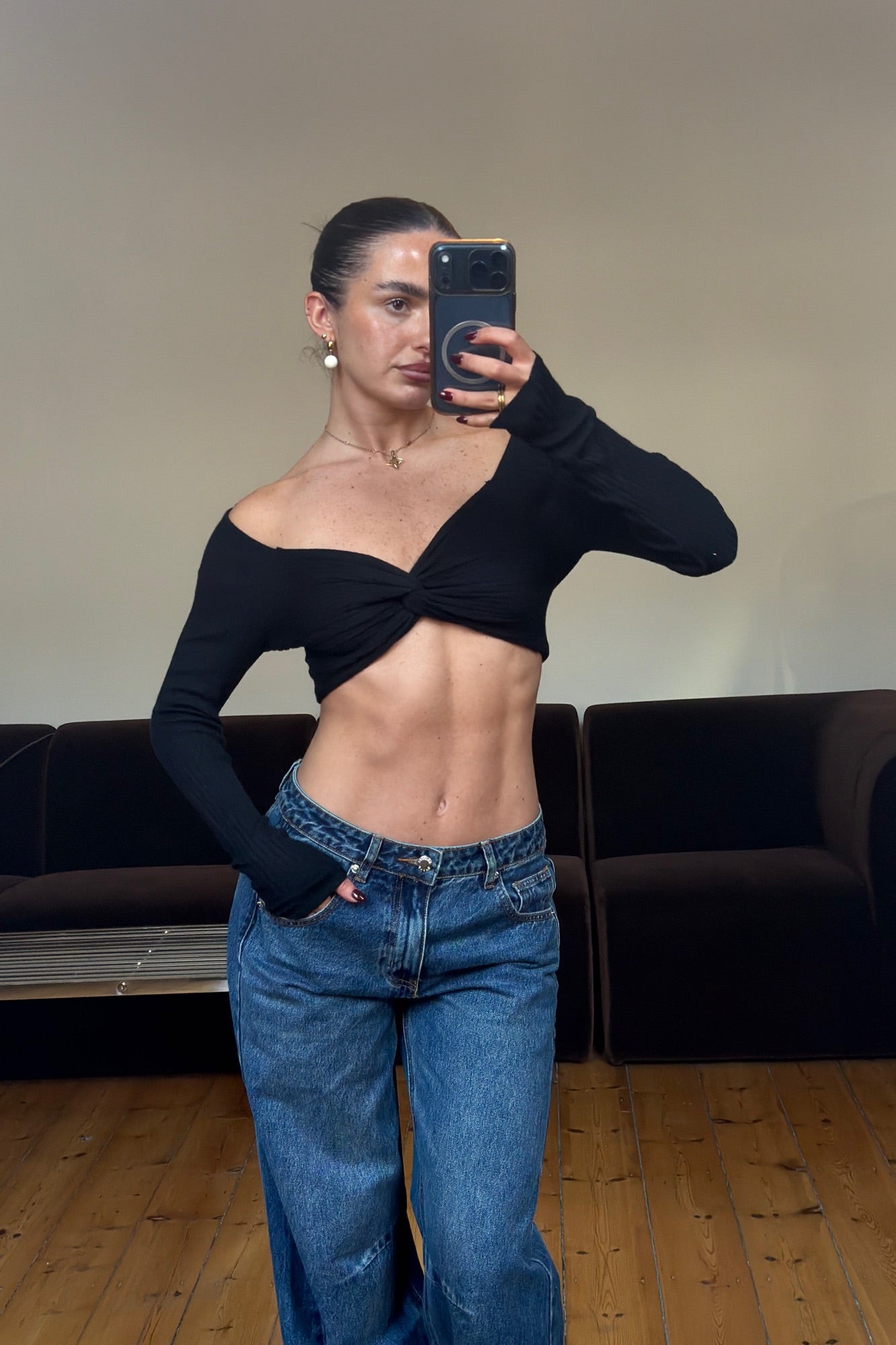Ellie Long Sleeve Crop Black