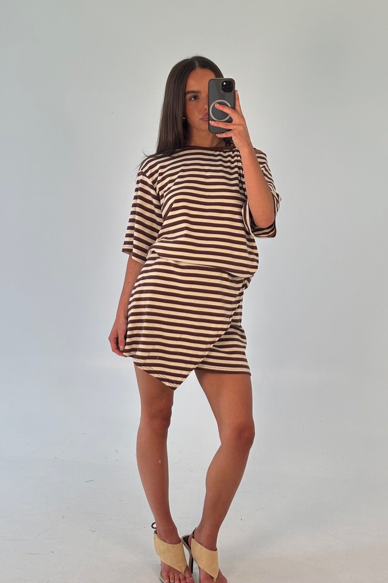 Anastasia Tee Dress Chocolate Stripe