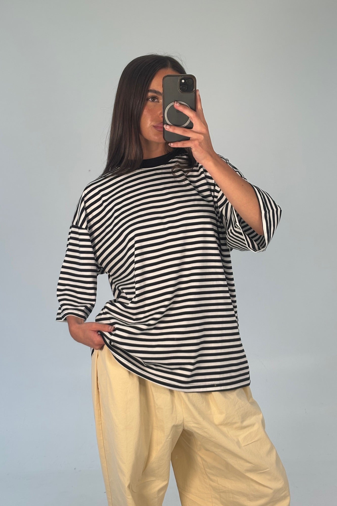 Unisex Lesley Stripe Crew Tee Black