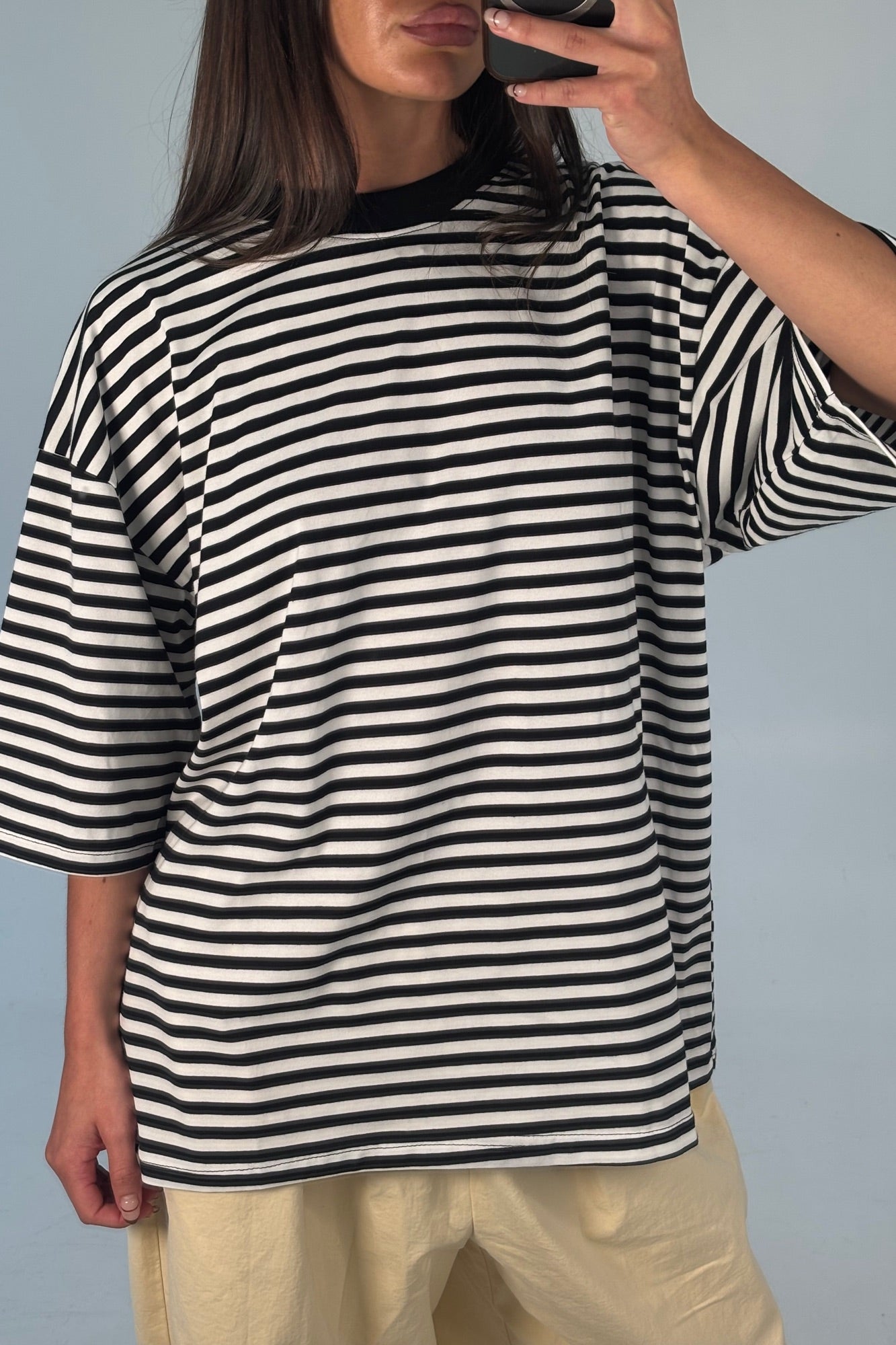Unisex Lesley Stripe Crew Tee Black