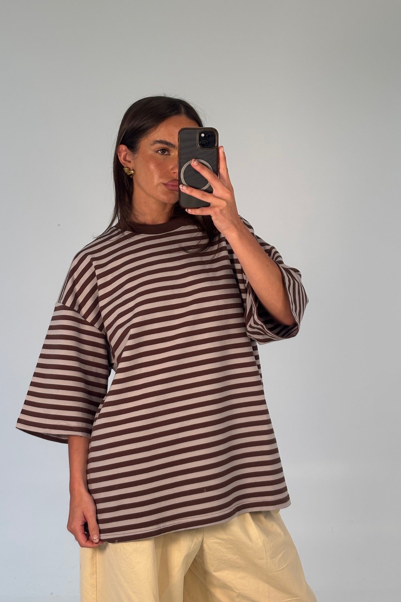 Unisex Lesley Stripe Crew Tee Choc