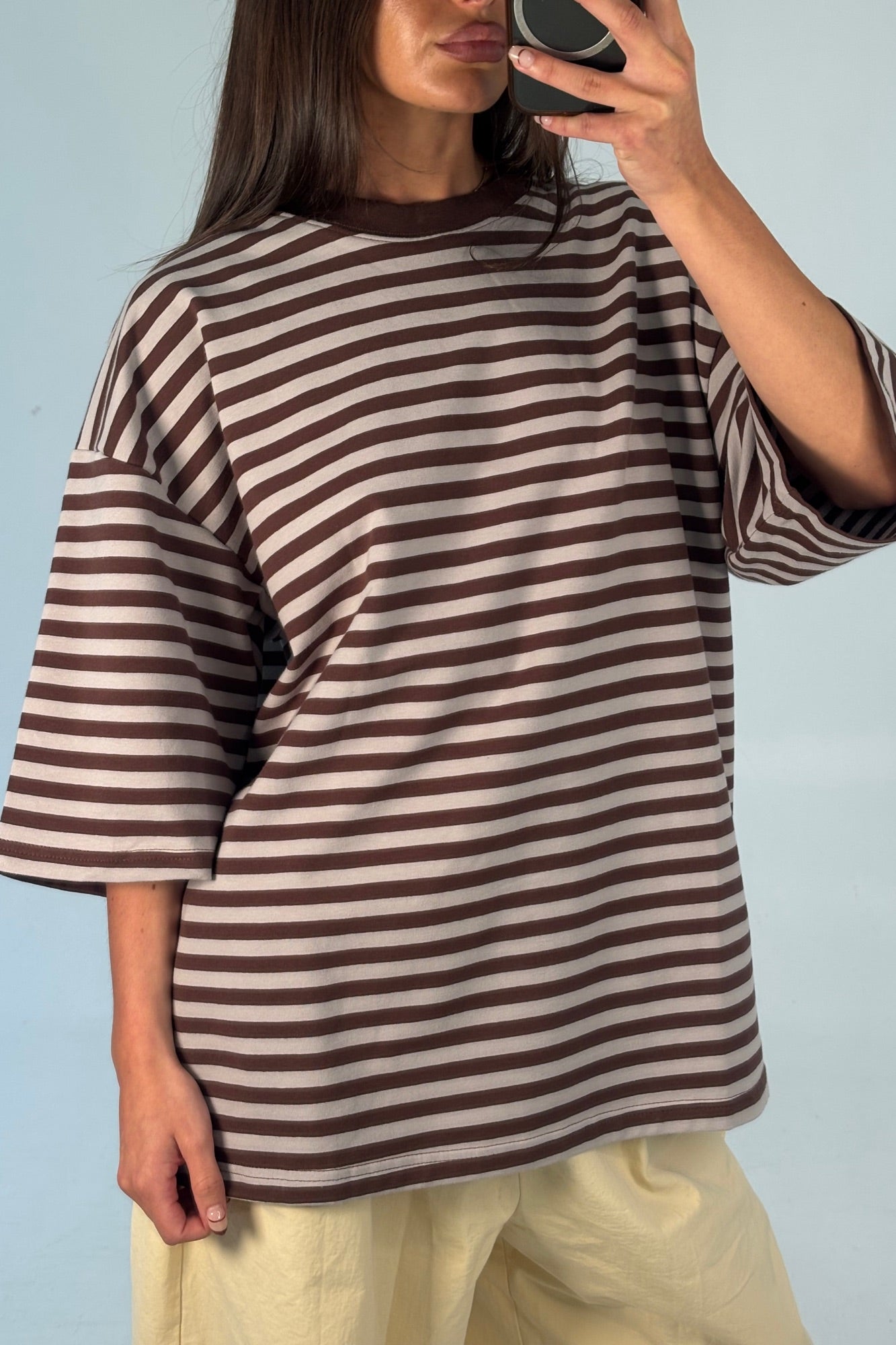Unisex Lesley Stripe Crew Tee Choc