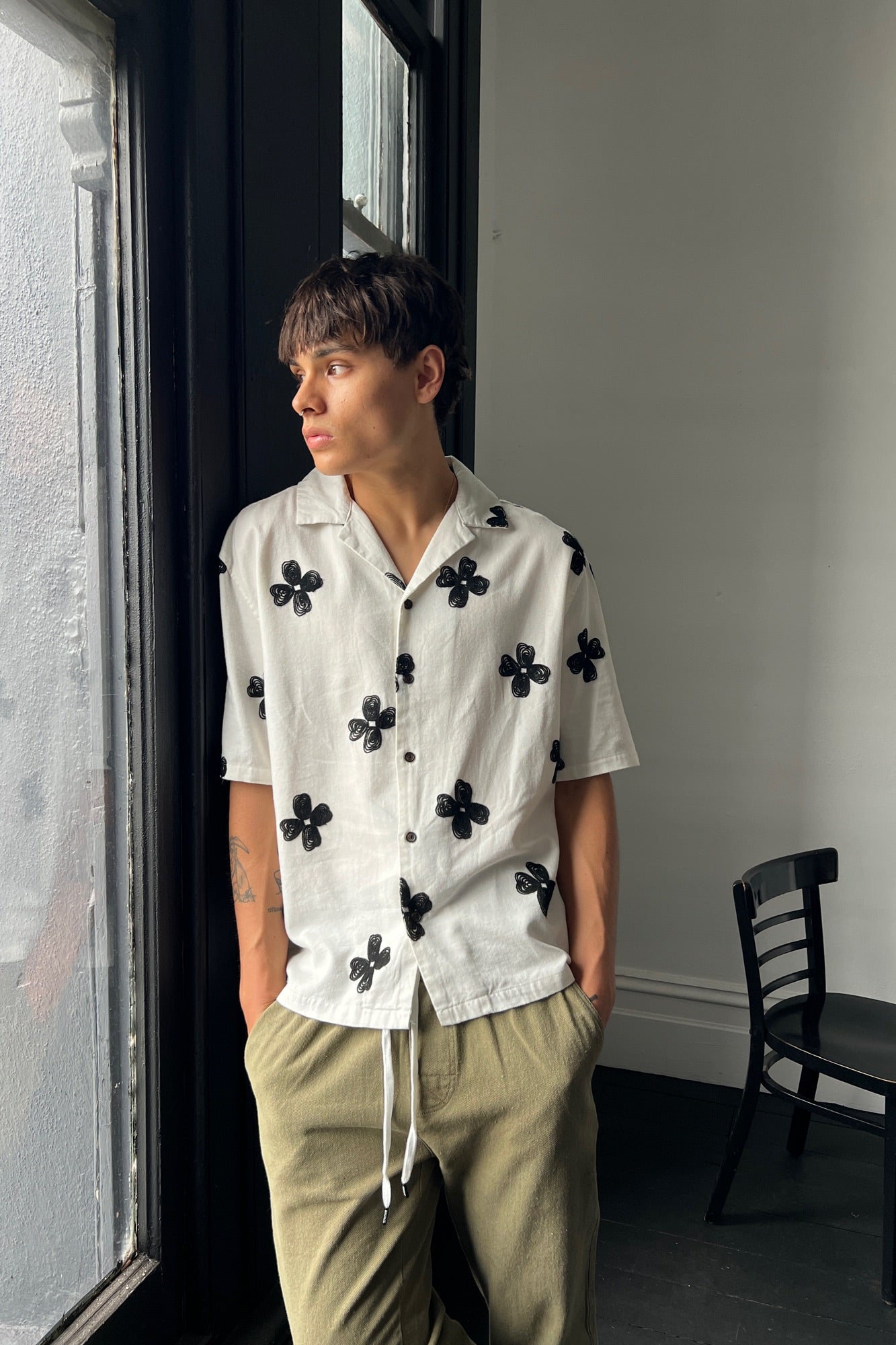 Drop 1 Premium Floral Weave Shirt White