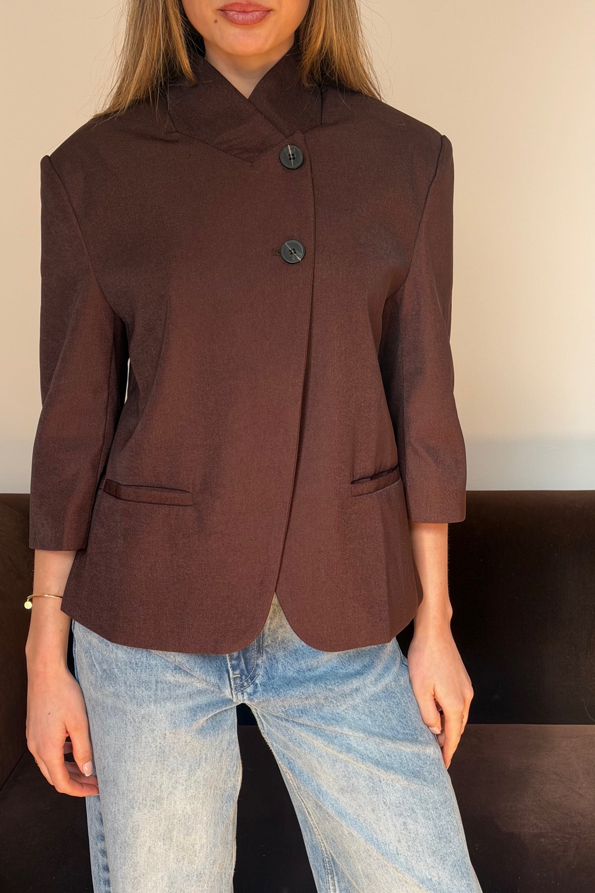 Aspen 3/4 Sleeve Blazer Chocolate