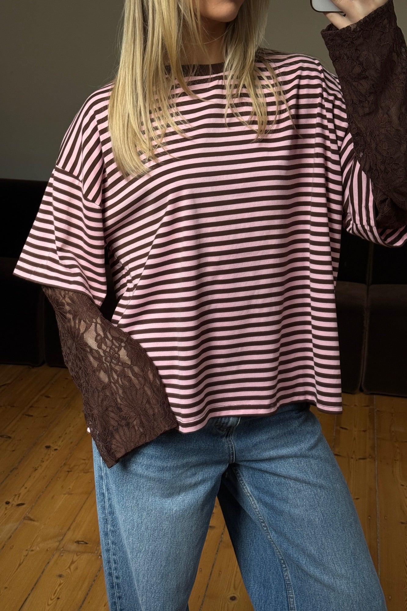 Rommy Lace Tee Blush Stripe