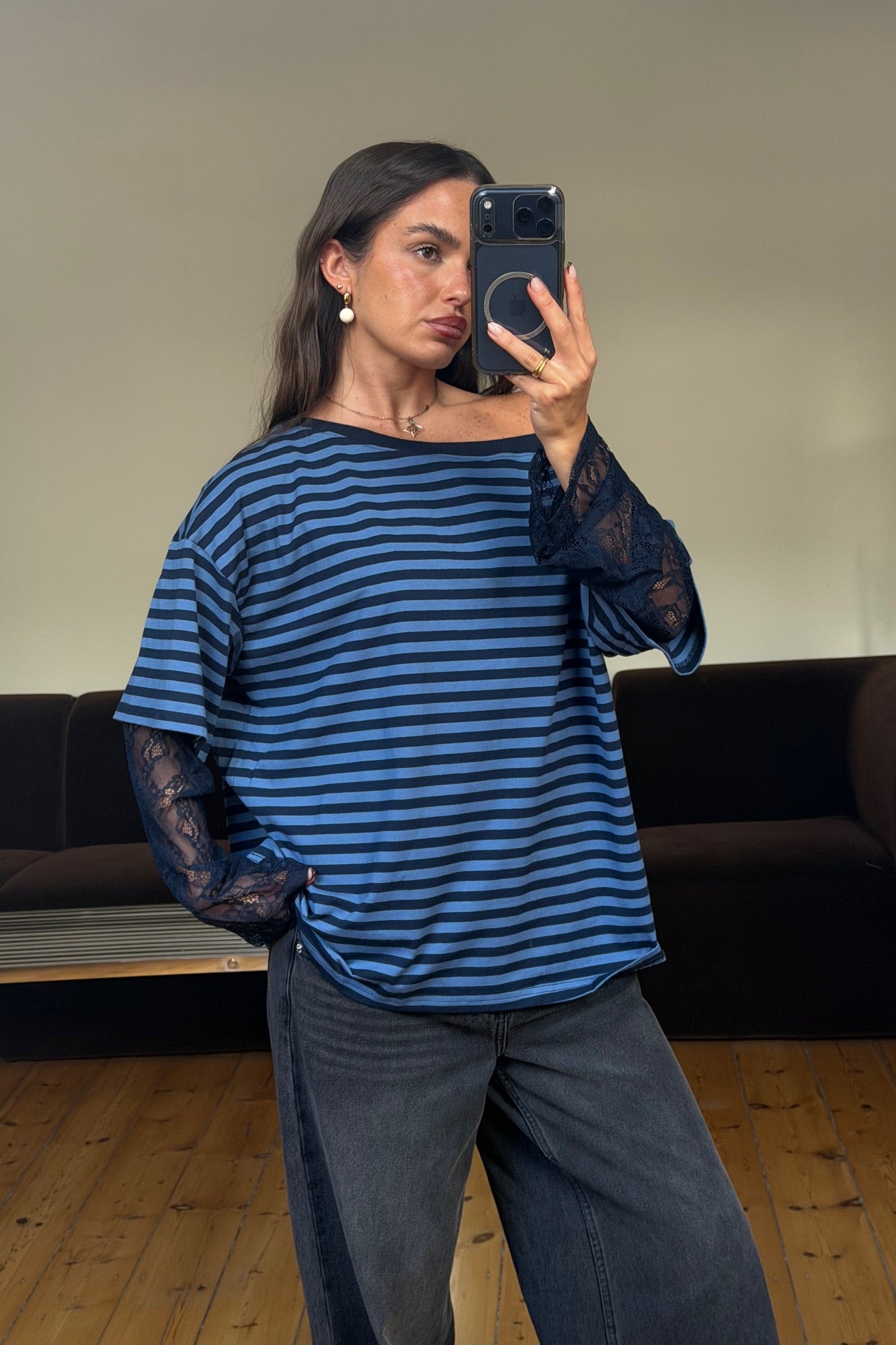 Anastasia Lace Tee Navy
