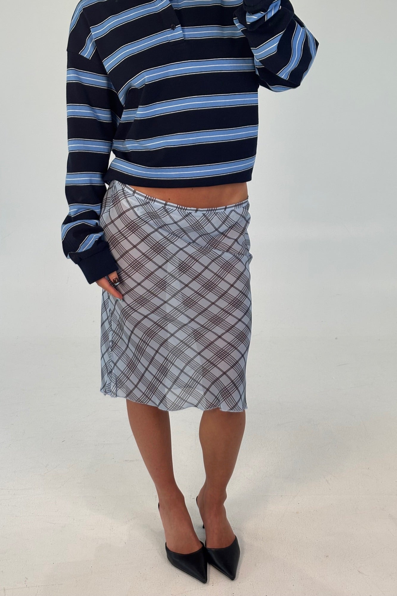 Shoreline Midi Skirt Baby Blue Plaid