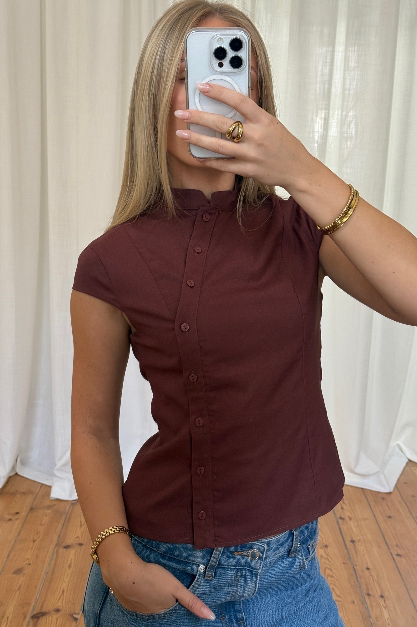 Renay Button Up Chocolate